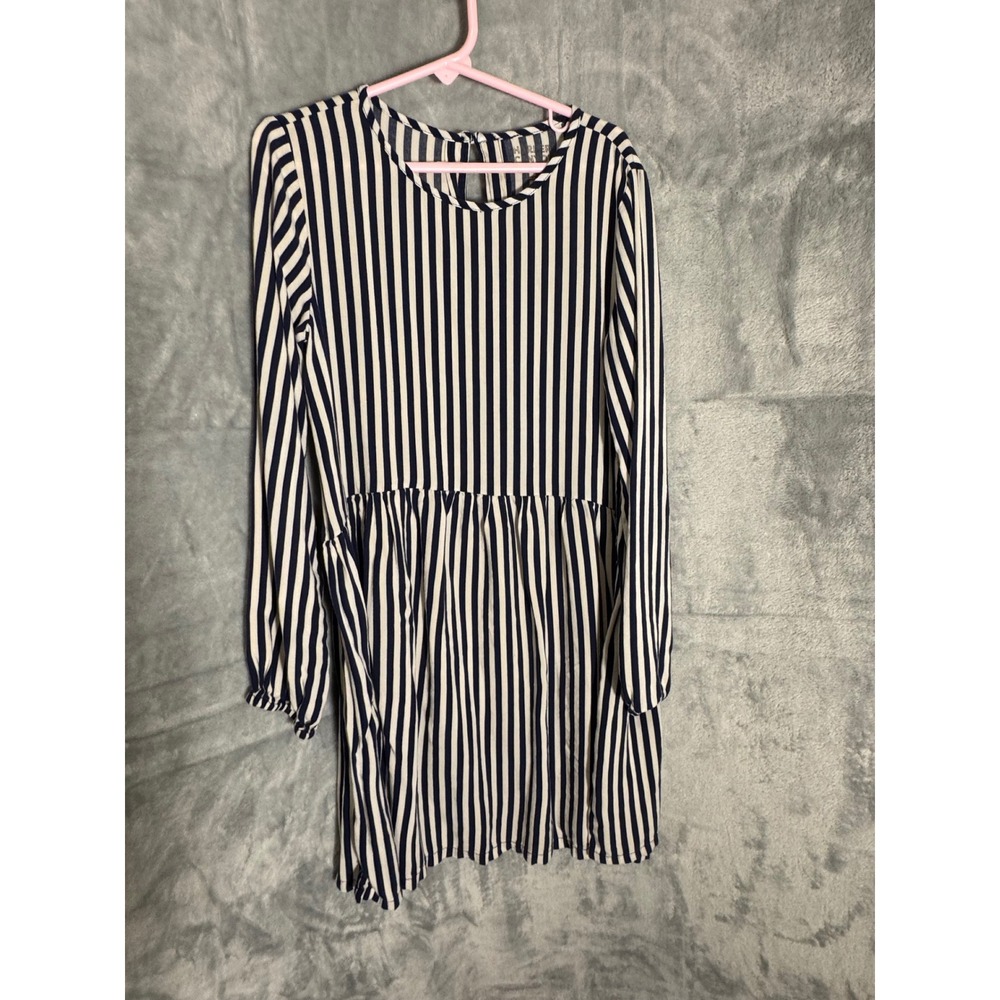 Harper Canyon Girls Navy Blue White Striped Long Sleeve Babydoll Dress Size 8